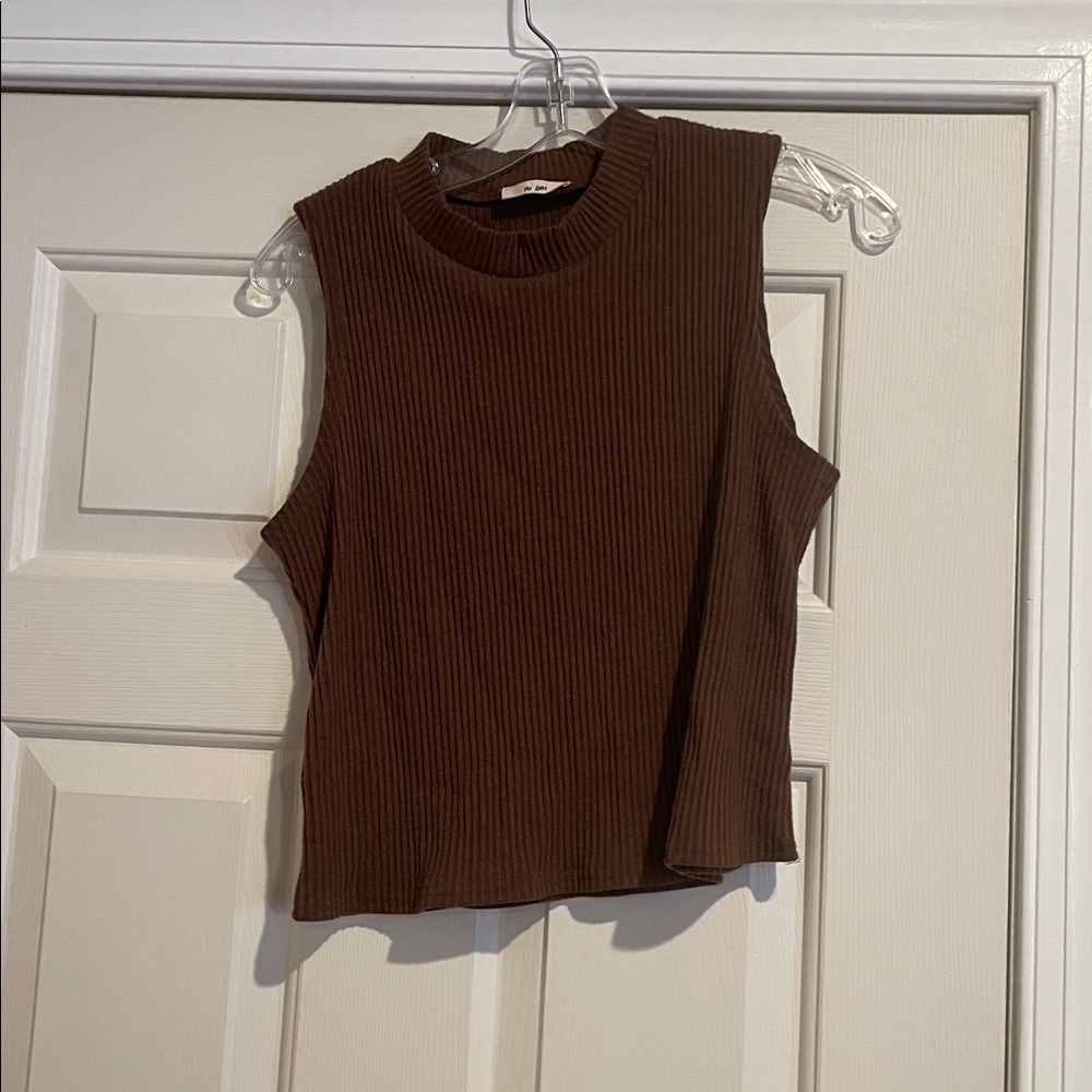 Brown Ribbed Sleeveless Sweater